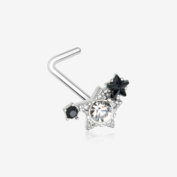 Sparkle Stars Journey L-Shaped Nose Ring-Clear Gem/Black